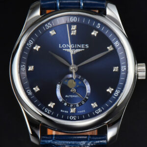 Longines Master Moonphase 40MM GF Blue Dial Diamond Marker Blue Leather Strap A899