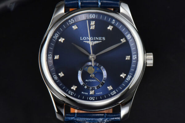 Longines Master Moonphase 40MM GF Blue Dial Diamond Marker Blue Leather Strap A899