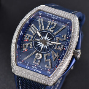 Vanguard V45 SS Full Diamonds ZF Blue Textured Dial on Blue Rubber Strap MIYOTA 9015