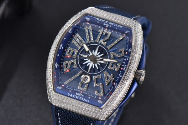 Vanguard V45 SS Full Diamonds ZF Blue Textured Dial on Blue Rubber Strap MIYOTA 9015