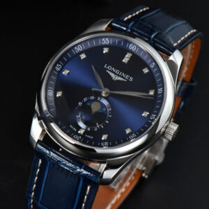 Longines Master Moonphase 40MM GF Blue Dial Diamond Marker Blue Leather Strap A899 - Image 14