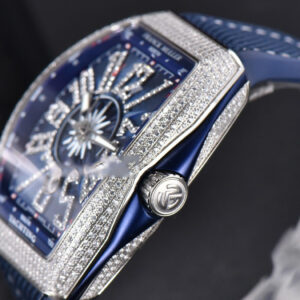 Vanguard V45 SS Full Diamonds ZF Blue Textured Dial on Blue Rubber Strap MIYOTA 9015 - Image 7