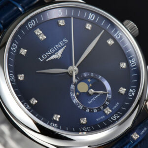 Longines Master Moonphase 40MM GF Blue Dial Diamond Marker Blue Leather Strap A899 - Image 19