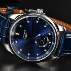 Longines Master Moonphase 40MM GF Blue Dial Diamond Marker Blue Leather Strap A899 - Image 20