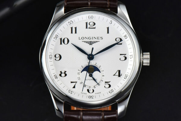 Longines Master Moonphase 40MM GF White Dial Digital Marker Brown Leather Strap A899