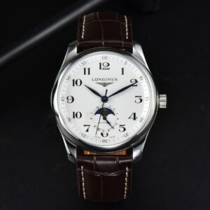 Longines Master Moonphase 40MM GF White Dial Digital Marker Brown Leather Strap A899 - Image 3