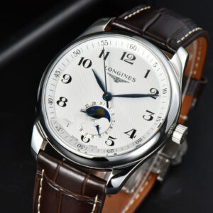 Longines Master Moonphase 40MM GF White Dial Digital Marker Brown Leather Strap A899 - Image 4