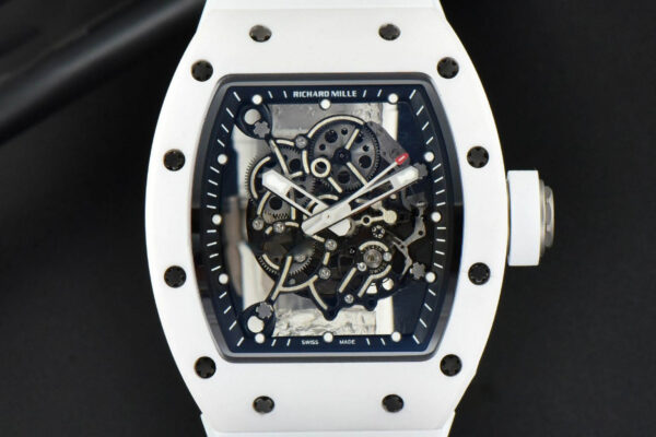 RM055 42.7mm ZF White Ceramic Black Skeleton Dial White Rubber Strap NH05