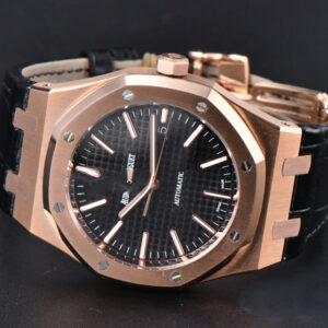 Royal Oak 15400 41mm RG IPF Black Textured Dial Black Leather Strap SA3120 - Image 4