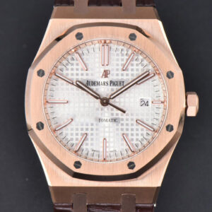 Royal Oak 15400 41mm RG IPF White Textured Dial Brown Leather Strap SA3120