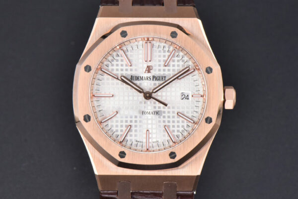 Royal Oak 15400 41mm RG IPF White Textured Dial Brown Leather Strap SA3120