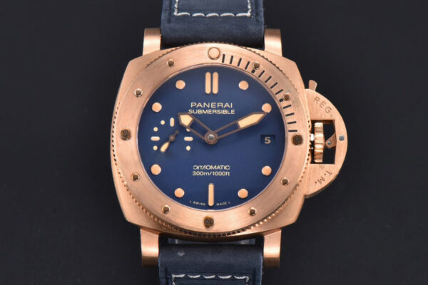 PAM1074 Submersible Quaranta Bronze 42mm VSF Blue Dial Blue Leather Strap P900