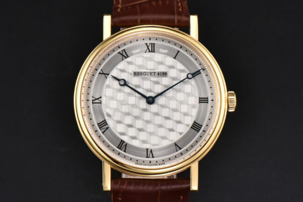 Classique 5177 38.5mm LTF YG White Textured Dial Roma Marker Brown Leather Strap MY9015