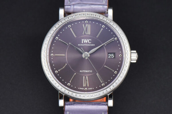 Portofino V7F 37MM Diamond Gray Dial Silver Marker Grape Leather Strap A2892