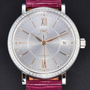 Portofino V7F 37MM Diamond Silver Dial RG Marker Pink Leather Strap A2892