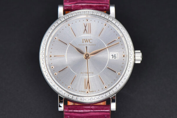 Portofino V7F 37MM Diamond Silver Dial RG Marker Pink Leather Strap A2892
