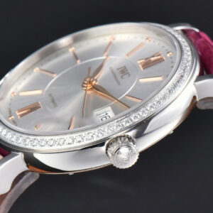 Portofino V7F 37MM Diamond Silver Dial RG Marker Pink Leather Strap A2892 - Image 8