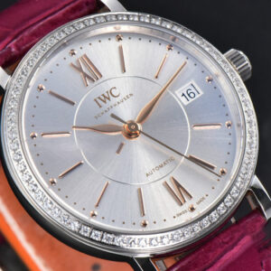 Portofino V7F 37MM Diamond Silver Dial RG Marker Pink Leather Strap A2892 - Image 9