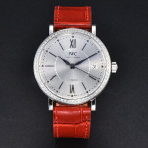 Portofino V7F 37MM Diamond Silver Dial Silver Marker Red Leather Strap A2892 - Image 9
