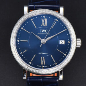 Portofino V7F 37MM Diamond Blue Dial Silver Marker Blue Leather Strap A2892