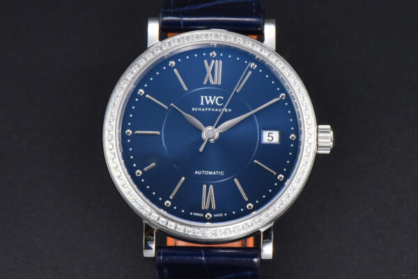 Portofino V7F 37MM Diamond Blue Dial Silver Marker Blue Leather Strap A2892