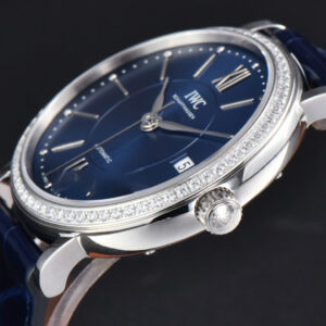 Portofino V7F 37MM Diamond Blue Dial Silver Marker Blue Leather Strap A2892 - Image 8