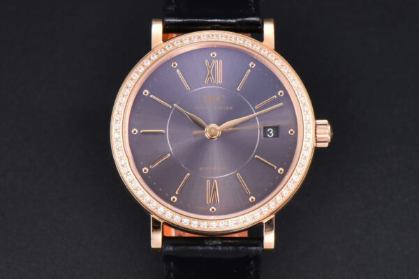Portofino V7F 37MM RG Diamond Gray Dial RG Marker Black Leather Strap A2892