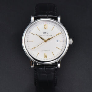 Portofino V7F 40MM White Dial YG Hands Black Leather Strap A2892 - Image 9