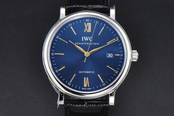 Portofino V7F 40MM Blue Dial YG Hands Black Leather Strap A2892