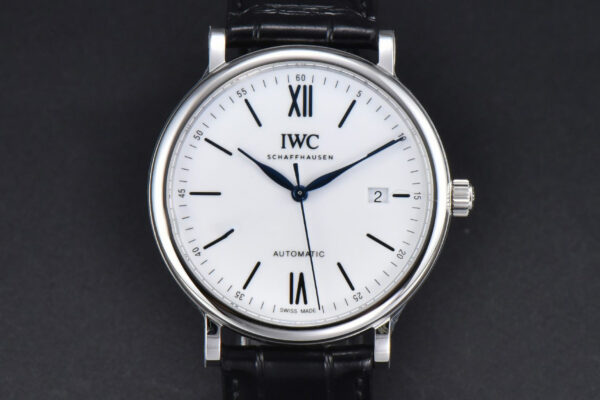 Portofino V7F 40MM White Dial Blue Hands Black Leather Strap A2892