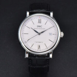 Portofino V7F 40MM White Dial Red Index Black Leather Strap A2892 - Image 9