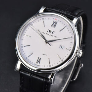 Portofino V7F 40MM White Dial Red Index Black Leather Strap A2892 - Image 10