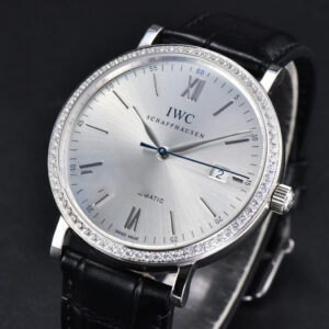 Portofino V7F 40MM Diamond Silver Dial Black Leather Strap A2892 - Image 10