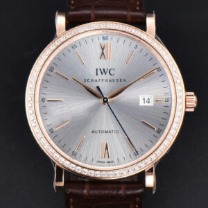Portofino V7F 40MM RG Diamond Silver Dial RG Marker Brown Leather Strap A2892