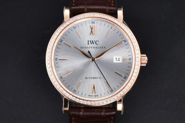 Portofino V7F 40MM RG Diamond Silver Dial RG Marker Brown Leather Strap A2892