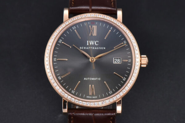 Portofino V7F 40MM RG Diamond Gray Dial RG Marker Brown Leather Strap A2892