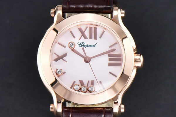 Happy Sport ZF 30MM RG White Dial Black Leather Starp Swiss Quartz