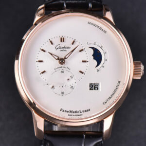 PanoMatic Lunar TZF RG 40MM White Dial Black Leather Strap A23J