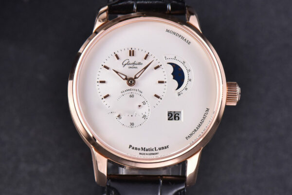 PanoMatic Lunar TZF RG 40MM White Dial Black Leather Strap A23J