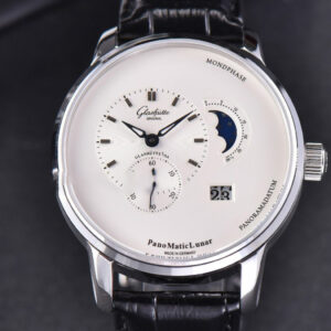 PanoMatic Lunar TZF 40MM White Dial Black Leather Strap A23J