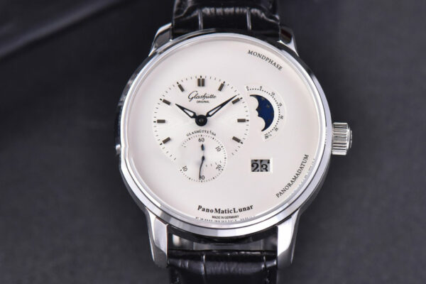 PanoMatic Lunar TZF 40MM White Dial Black Leather Strap A23J