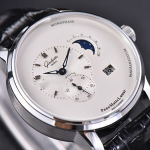 PanoMatic Lunar TZF 40MM White Dial Black Leather Strap A23J - Image 12