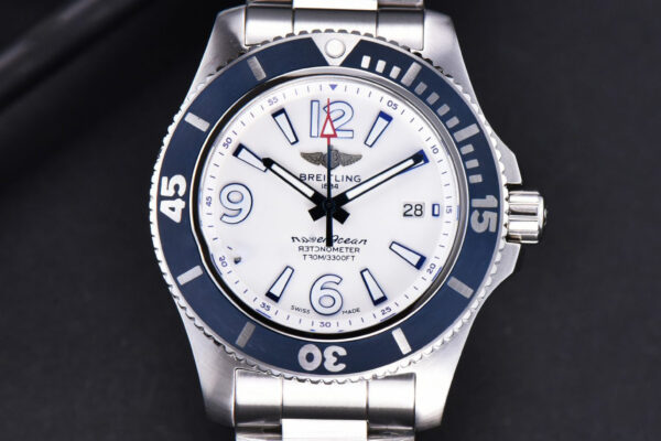Superocean Automatic TF 44MM White Dial Blue Bezel SS Bracelet A2824