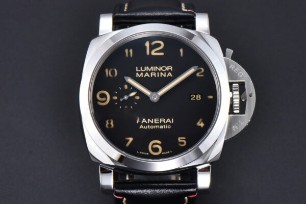 PAM910 TTF 44MM Black Dial Black Leather Strap P9010