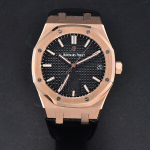 Royal Oak 15500 41mm RG APSF Black Textured Dial Black Leather Strap SA4302 - Image 4
