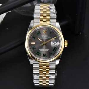 DateJust 36MM YG/SS BPF Smooth Wimbledon Gray Dial Green Marker Jubilee Bracelet A2824 - Image 3