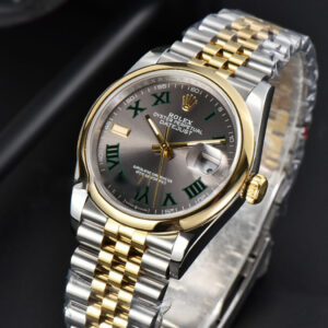 DateJust 36MM YG/SS BPF Smooth Wimbledon Gray Dial Green Marker Jubilee Bracelet A2824 - Image 4