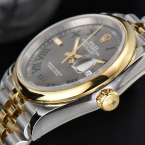 DateJust 36MM YG/SS BPF Smooth Wimbledon Gray Dial Green Marker Jubilee Bracelet A2824 - Image 9