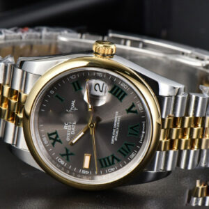 DateJust 36MM YG/SS BPF Smooth Wimbledon Gray Dial Green Marker Jubilee Bracelet A2824 - Image 13