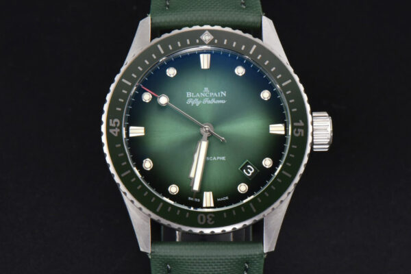 Fifty Fathoms Bathyscaphe 43mm GF Ceramic Green Dial Green Sail-Canvas Strap A1315